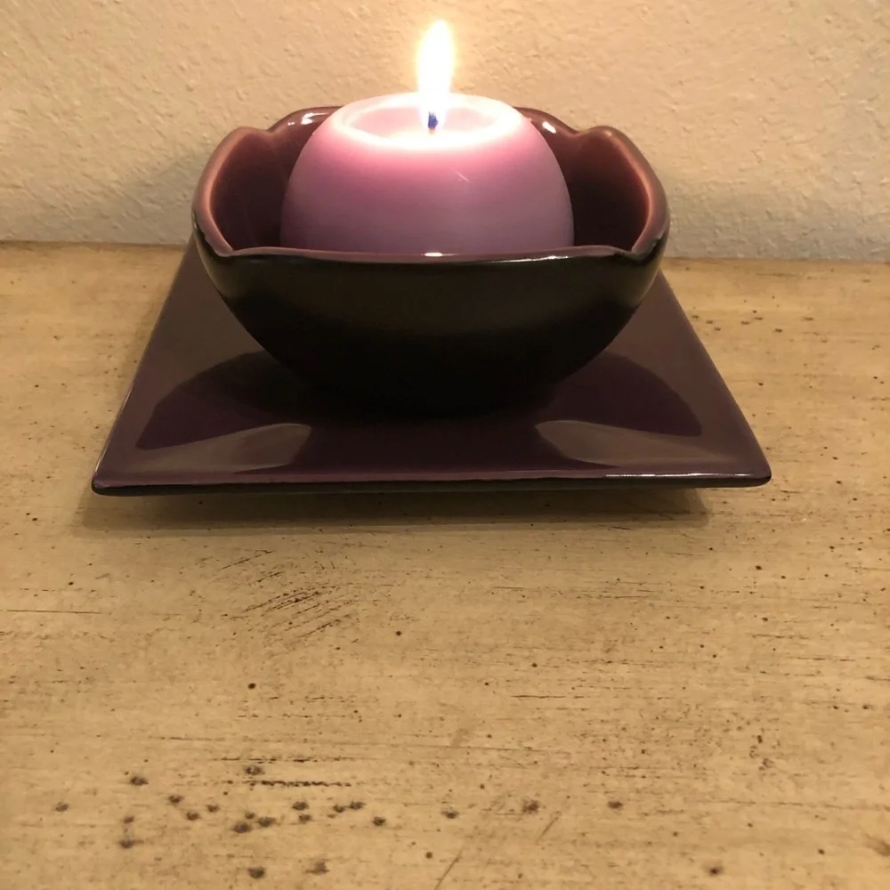 PartyLite Zen Purple Candle Holder and Plate Mint Condition